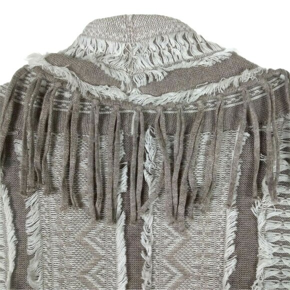 Nic + Zoe Open Fringe Cardigan Sweater SouthWestern Aztec Design Beige PP 2P - Picture 3 of 12